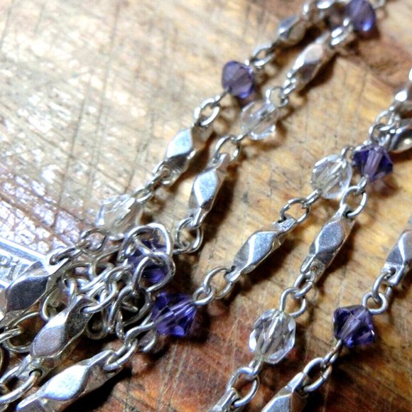 Vintage Napier Purple and Clear Rhinestone Necklace and Bracelet Set Silver Tone - Picture 8 of 8